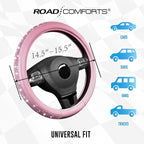 Bling Steering Wheel Cover – Pink Diamond Design, Universal Fit 14.5-15 Inch, Microfiber Leather, Anti-Slip & Breathable Design for Men and Women