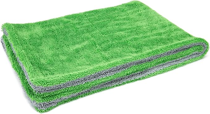 Dreadnought Microfiber Car-Drying Towel, Superior Absorbency for Drying Cars, Trucks, and SUVs, Double-Twist Pile, One-Pass Vehicle-Drying Towel - Pack of 1, Green/Gray (20 inch x 30 inch)