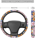 Sports Style Car Steering Wheel Cover Colorful Bohemian Flower Pattern Auto Wheel Cover for SUV Van Car Truck Vehicle Wheel Protector Steering Wheels Accessories