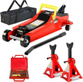 4 Piece Car Jack and Stand Kit with 2 Ton Floor Jack,Jack Stands Tire Repair Kit for Garages, Automotive,Repair Shops and DIY, Portable, Lifting Range 3.3" - 15.2", Heavy Duty Steel, Red