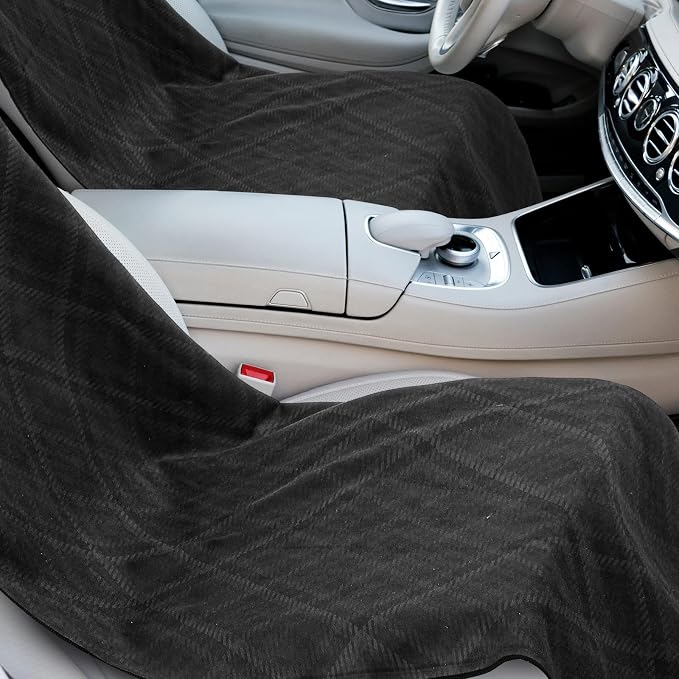 Car Seat Towel Covers with Storage Bag, 63 x 32 Inch Universal Non Slip Waterproof Sweat Protector for Car Truck, Gym Swimming Running, Machine Washable(1 Pack,Black Plaid)