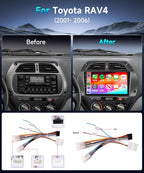 Android 15 Car Radio for Toyota RAV4 2001 2002 2003 2004 2005 2006 Car Stereo with Wireless CarPlay Android Auto 9'' 1080P HD Touch Screen 5G WiFi Bluetooth 26UIs FM/RDS GPS MirrorLink Backup Camera