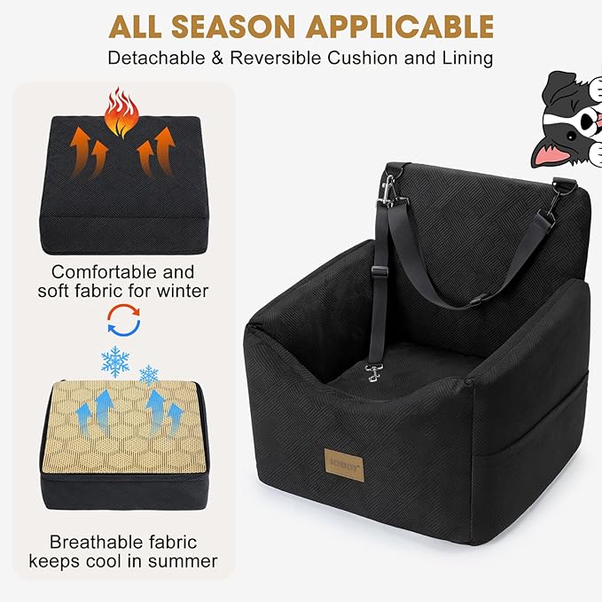 Dog Car Seats for Small Medium Dogs Under 35lbs, Dog Booster Seat with Detachable Washable Cover and Cushion, Memory Foam Pet Car Seat with Safety Belt and Storage Pockets (Black)