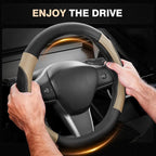 Car Steering Wheel Cover, Microfiber Leather Steering Wheel Covers with Anti-Slip Lining, Breathable Elastic Car Steering Wheel Protector, Universal Standard Size 14-15 inch
