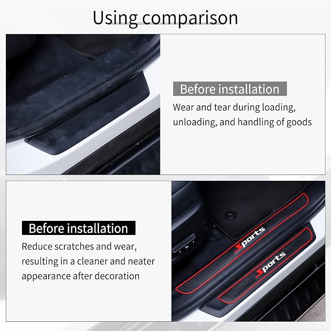 Car Door Threshold Protection, 4PCS Door Edge Step Dust Shield Cover, Door Width 23.6x2.36inch Car/SUV Universal Rubber Scratch Resistant Exterior Accessories (Sport)