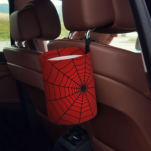 Red Spider Web Car Trash Can Small Portable Car Garbage Bag for Back Front Seat RV's Camping Accessories