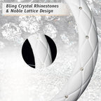 Diamond Soft Leather Steering Wheel Cover with Bling Bling Crystal Rhinestones, Universal 15 inch, Pure White