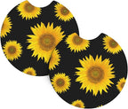 Sunflower Car Steering Wheel Cover - Sunflower Steering Wheel Cover Anti-Slip Breathable 15 Inch Universal 2 Pcs Car Interior Cup Holder Pad for Men Women