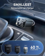 Retractable Car Charger, [Ultra-Compact] 6-Port Car Charger USB C, iPhone Car Chargers Fast Charging with Dual USB C Cables, RV Power Adapter for iPhone 17/16/15/14/13/12 Series