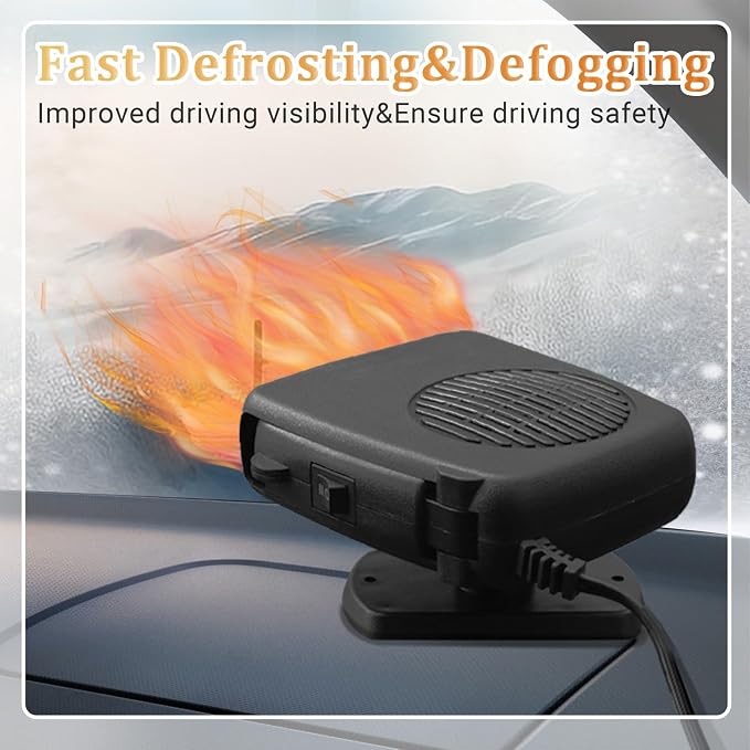 Car Heater, 200W Portable Windshield Defroster Fast Heating and Cooling Auto Defogger Window Defroster Automobile Windscreen Heaters Plug in Cigarette Lighter Heaters with 360 Degree Rotary (12V)