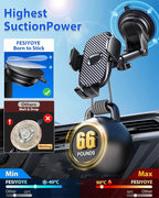 Car Phone Holder[Military-Grade 360°Suction Cup] Phone Holders for Your Car Universal Accessories Air Vent Dashboard Windshield Phone Mount Automotive Cradles Fit Shower & Wall Mounts iPhone