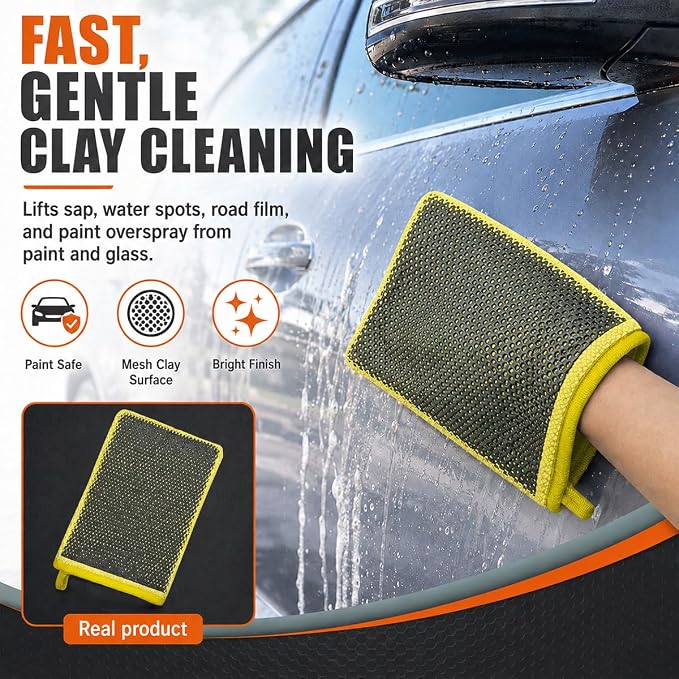 Clay Mitt for Car Detailing, No Scratch Reusable Magic Clay Bar Glove, Microfiber Auto Cleaning Supplies for Removing Debris from Paint, Glass, Wheels, Windshield(Yellow)