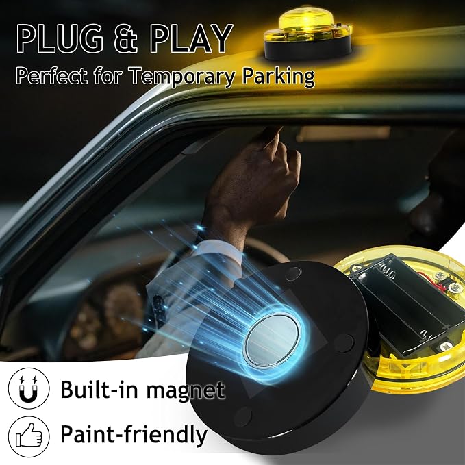 2 Pack LED Emergency Beacons Yellow,Magnetic Base,2 Modes Flash or Steady,For Roadside Emergency Kit or Amish Buggy,RV,Boat,Super Bright Crush Resistant
