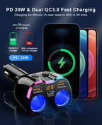 2026 Upgraded Cigarette Lighter Splitter, 180W 2-Socket Cigarette Lighter Adapter with Dual QC3.0 and 20W PD USB C Car Charger Splitter for GPS/Dash Cam/Laptop/iPad/iPhone 17/16/15/14/13/12