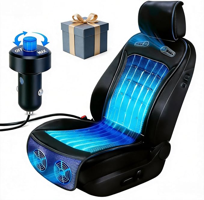 Upgraded Cooling Car Seat Cover with 3-Second Fast Cooling, Cooling Seat Covers for Cars, Cooling Car Seat Cushion, 12V–24V for Car SUV Truck RV, Best Gift for Drivers (Black)
