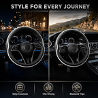 Car Steering Wheel Cover Full Surround - Soft Breathable Anti-Slip Heavyweight Safety Cover, Thick Cushioned Sports Style Universal Fit for Auto Truck SUV (Black/White)
