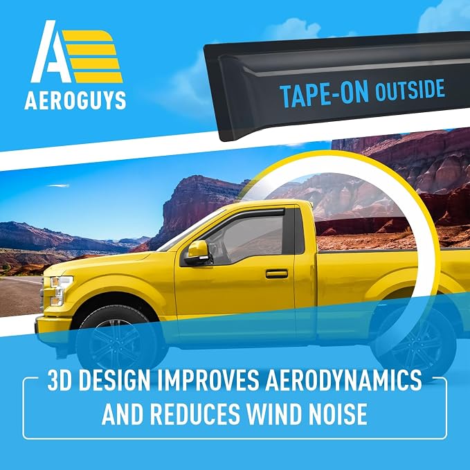 Extra Durable Window Deflectors Tape-On Window Visors Rain Guards Fit for Ford F150 2015-2026 Regular Cab, Sun Visors, Wind Vent for Shades, Exterior Car Accessories - 2 pcs. AG0903
