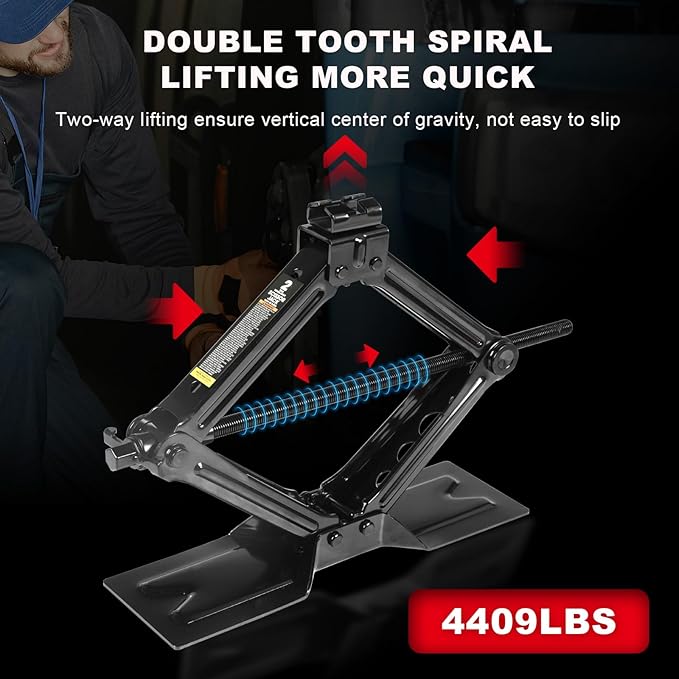 Car Jack 2Ton/4409 lbs Universal Scissor Jack with Rubber Pad, Portable Tire Changing Kit with Lug Wrench, Emergency Kit for Sedan SUV MPV
