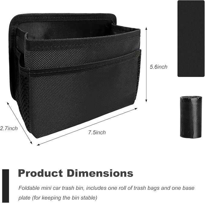 Car Trash Can, Foldable Multi-Pocket Design Auto Hanging Storage Container with Garbage Bags, Multifunctional Mini Oxford Storage Bag Garbage Holder for Cars SUVs Trucks (Black)
