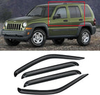 Window Visor for 2002-2007 Jeep Liberty (KJ), Out-Channel Rain Guards Shields Vent Deflector Shade Wind Dark Smoke 2003 2004 2005 2006 02 03 04 05 06 07, Outside-Mount, 4PCS