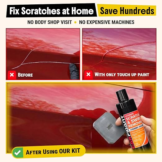 Scratch and Swirl Remover - Car Scratch Remover for Vehicles Paint - Polishing Compound for Cars - Paint Restorer Kit with Pad, Microfiber and Sanding Block