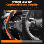 15 Inch Car Leather Steering Wheel Cover, Automotive Accessories Elastic Breathable Anti-Slip Soft Wheel Protector Fits Men and Women, Suitable for SUVs, Trucks, Vehicles and RVs (Orange)