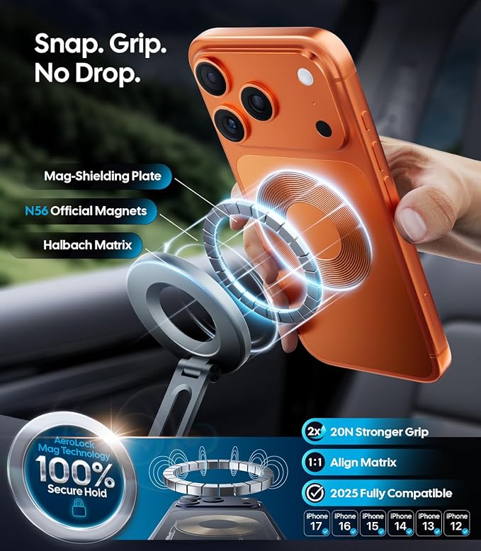 Vacuum Magnetic Phone Holder for Car for Magsafe [80LBS Suction & 3000gf Magnetic] 360° Adjustable Car Phone Mount, for iPhone 17 Pro Max 16 15 14 13 12 Air Plus, Gray