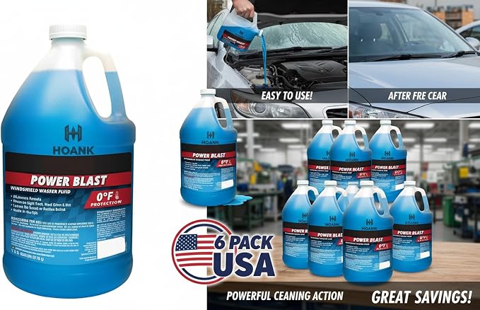 (6 Gallons) - Power Blast Windshield Washer Fluid, 0°F Protection, Blue, 1 Gallon Jug, Ready to Use (6 GALLONS, Blue Power Blast 0°F)