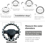 Black and White Race Checkered Steering Wheel Cover Auto Leather Steering Wheel Protector, Anti-Slip, Breathable, Absorbing Sweat, Universal Car Accessories 14.5–15 inch,Fit for Most Car, Trucks, SUV