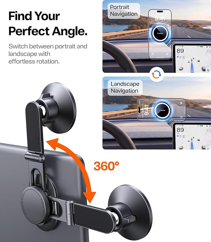 Stow Tesla Phone Mount [Hidden & Strong Magnet] 360°Rotation Foldable Tesla Phone Holder Fit for All Phones, Tesla MagSafe Car Mount, Tesla Accessories for Model Y Model 3/S/X/Cybertruck