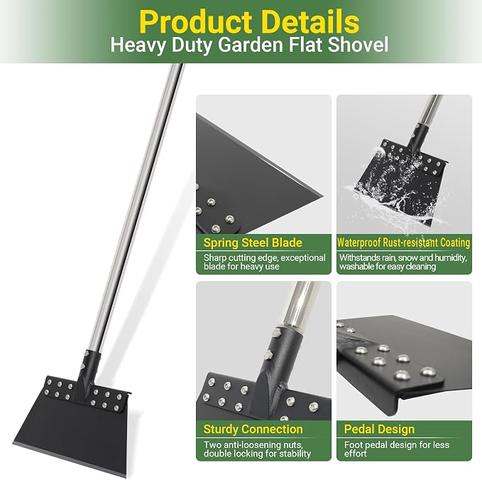 63 Inch One-Piece Handle Weed Scraper Garden Flat Shovel Floor Scraper Long Handle Heavy Duty Multi Weeding Shovel with 11 Inch Spring Steel Blade for Ice, Weed, Dirty, Moss, Lawn Edging