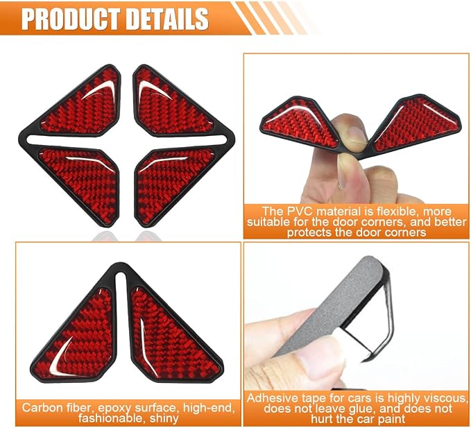2PCS Car Door Protector Edge Guards for Door Corner, Carbon Fiber Anti-Collision Front Doors Corner Protector Self-Adhesive Sticker, Universal Vehicle Decoration Accessories (Red)