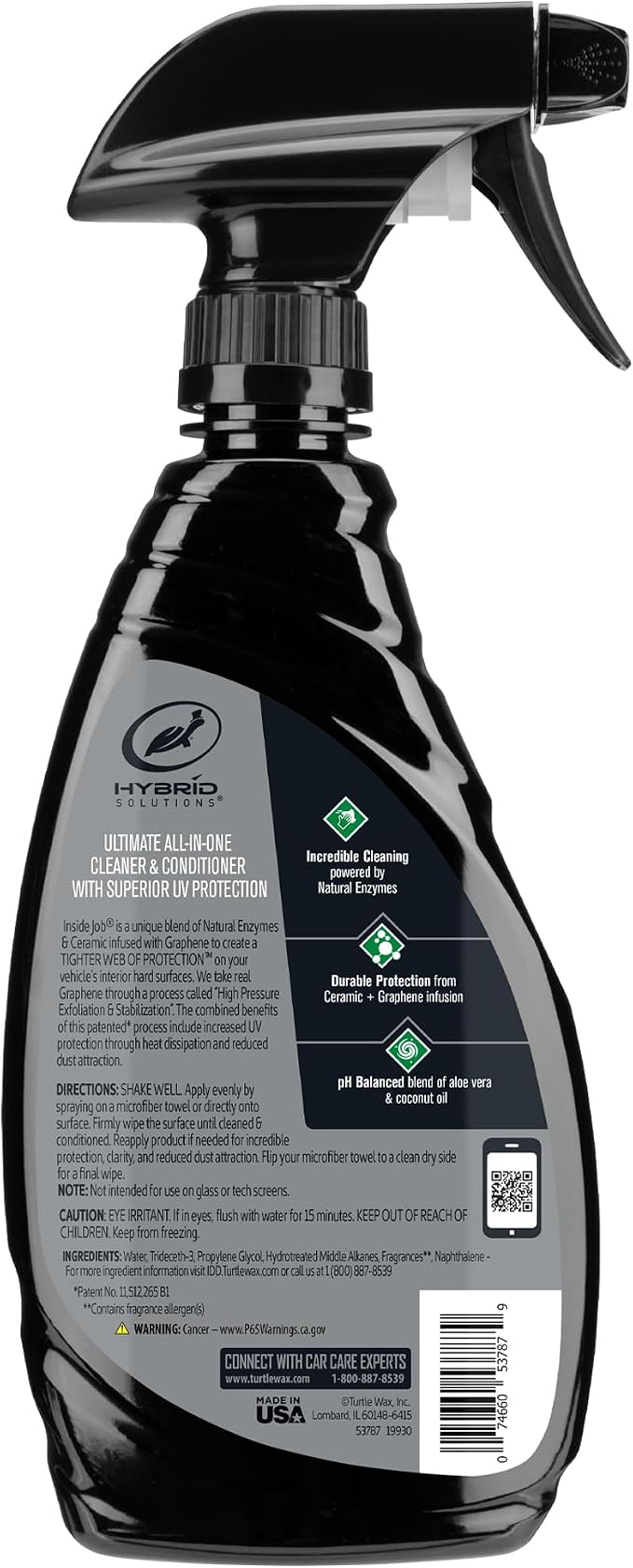 Hybrid Solutions Inside Job, All Purpose Ceramic Interior Car Cleaner and Protectant, Cleans, Deodorizes and Protects Leather Car Seats, Vinyl, Rubber, and Plastic, 16 fl oz (Pack of 1)
