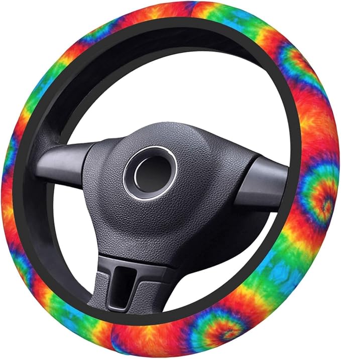 Spiral Rainbow Tie Dye Auto Car Steering Wheel Cover Universal 15 Inch Neoprene Interior Decor Protection Accessories