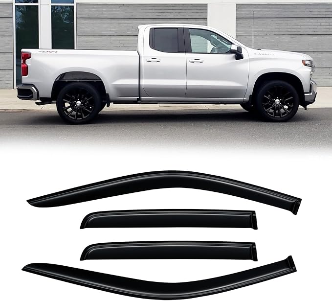 Rain Guards for 2019-2026 Chevy Silverado/GMC Sierra 1500 Double/Extended Cab, 2020-2026 Silverado/Sierra 2500HD 3500HD Out-Channel Window Visor Shields Vent Deflector Shade Wind Dark Smoke, 4PCS