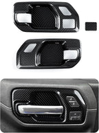 Car ABS Carbon Fiber Front Inner Door Handle Cover Interior Trim Side Mirror Decor for 2019-2025 Chevy Silverado | for 2019-2021 GMC Sierra 1500 2500 3500 HD Accessories