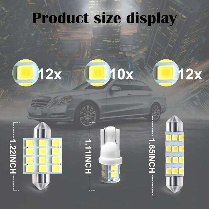 24 PCS Car LED Lights, Interior Replacement Bulbs for Car Interior Lights Dome Lights Plate Lights Map Lights Door Lights License,Compatible with All Vehicles(White