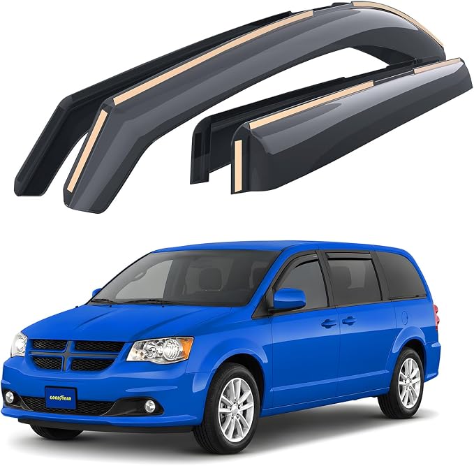 Goodyear Shatterproof in-Channel Window Deflectors for Dodge Grand Caravan 2008-2020, Rain Guards, Window Visors for Cars, Vent Deflector, Car Accessories, 4 pcs - GY008443