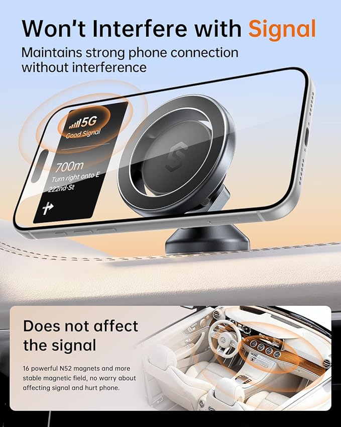 MagSafe Car Mount, Magnetic Car Phone Holder for Car Dashboard, 360° Rotating Strong Magnet Phone Mount with 3M VHB Adhesive, Compatible with iPhone 17/16/15/14/13/12 & MagSafe Cases