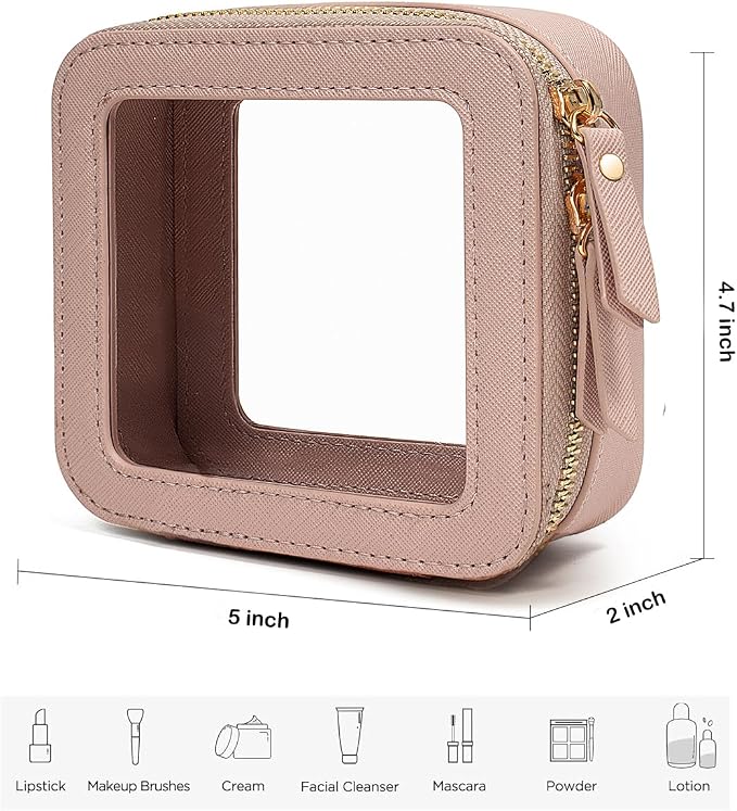Clear Makeup Bag Small, TSA Approved Portable Toiletry Bag with Zipper Cosmetic Travel Bag Makeup Organizer Case Mini Makeup Pouch for Purse Car Organizer Bag for Women Men