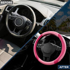 Car Steering Wheel Cover - Microfiber Leather Steering Wheel Wrap Sports 14.5-15 Inch Steering Wheel Cover Non-Slip for Men Women Pink & HotPink Color