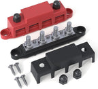 Bus Bar 12V 250A Power Distribution Block 4 x 3/8"(M10) Studs | Marine Bus Bar, 12 Volt Battery Busbar, Terminal Block, Automotive, Car, Boat, Solar Wiring, Positive & Negative
