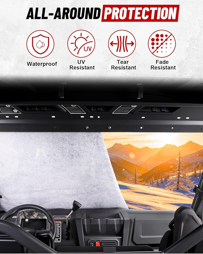 UTV Windshield Snow Cover Compatible with Cfmoto Uforce 1000/1000 XL 2019-2025 and U10 Pro, Waterproof Transport Windshield Protector for Ice and Snow (Black)
