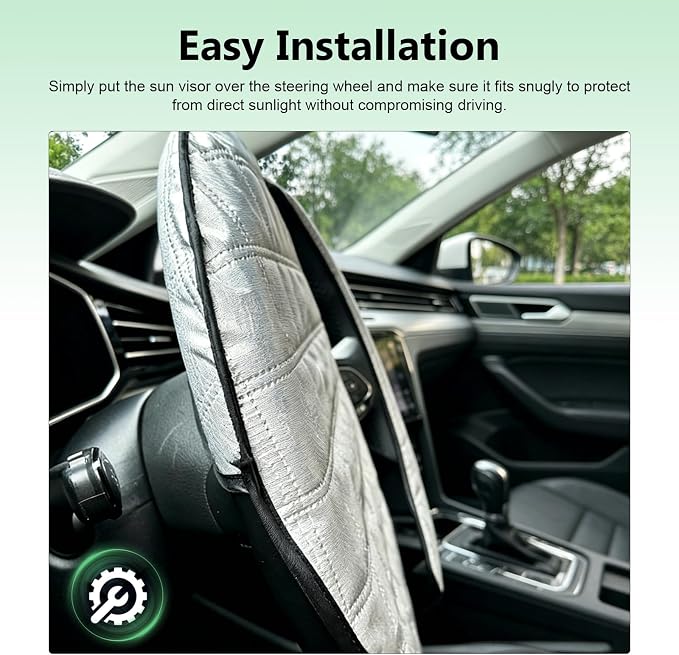 Car Steering Wheel Sun Shade, 16.93" Anti-Heat Aluminum Film Steering Wheel Sun Block Cover, Heat Insulation Cooling Protective Cover, Universal Steering Wheel Shield Accessories (Silver)