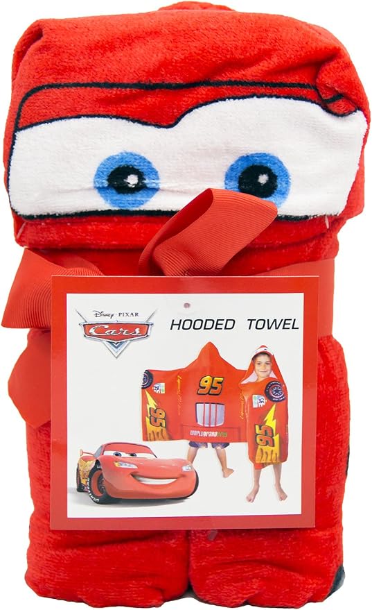 Kids Hooded Towel – 22" x 51" Super Soft Bath Wrap with 3D Hood, Classic Characters, Beach, Pool & Travel, Official Licensed, Red - Cars