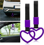 2 Pcs Heart Shaped Car Handle Strap – JD M Drift Charm Rear Bumper Warning Ring Decor for Car Interior Exterior, Subway Bus Handle Accessory, Cute Heart Car Decor Gift for Drivers (Purple)