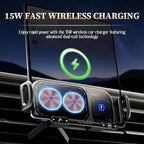 FunApricity Wireless Charging Rotating Car Mount,High Intelligent 2 in 1 Auto Rotating Phone Holder,Car Charger Fast Charging, One-Click Auto-Rotating & Clamping for Smartphone/Pad/Foldable Phone
