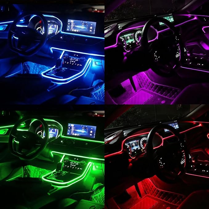 USB Car LED Lights, Interior Car Lights Strip with APP and RF Remote Control, 2 in 1 Ambient Lighting with 157 inches Fiber Optic Music Sync Simple Installation EL Wire Lights (2 in 1/157 inches)