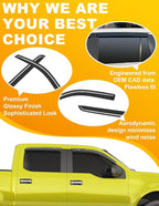 Extra-Thick Window Rain Guard for Ford F150 SuperCrew 2009-2014 Rain Guards Tape-on Side Truck Window Visors Low Profile Vent Visor Window Deflectors Vent Shades Car Accessories