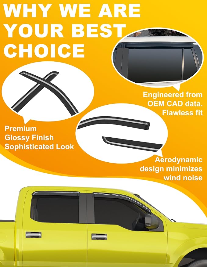 Extra-Thick Window Rain Guard for Ford F150 SuperCrew 2009-2014 Rain Guards Tape-on Side Truck Window Visors Low Profile Vent Visor Window Deflectors Vent Shades Car Accessories
